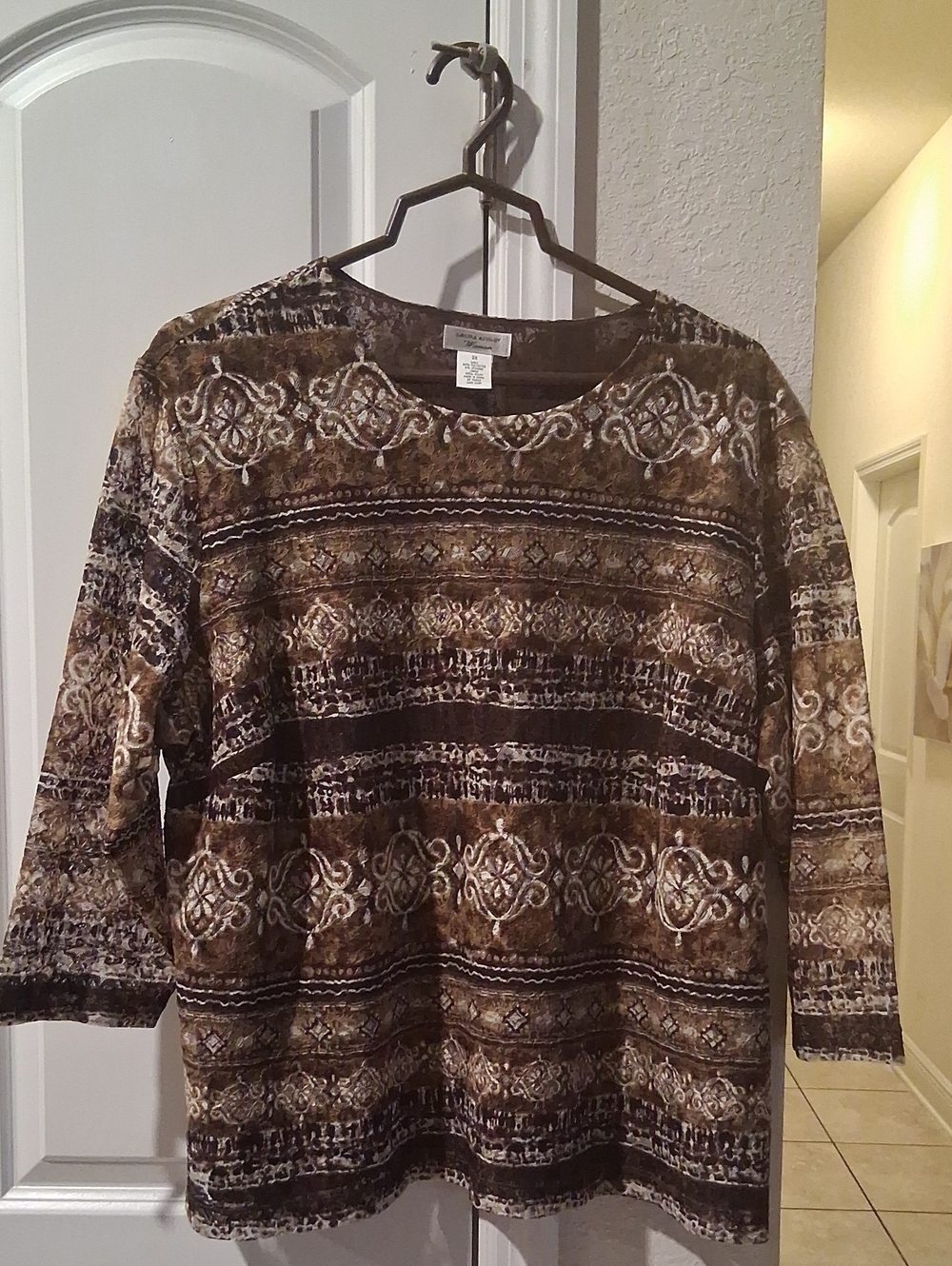 Laura Ashley Brown and Cream Patterned Long Sleeve Tee